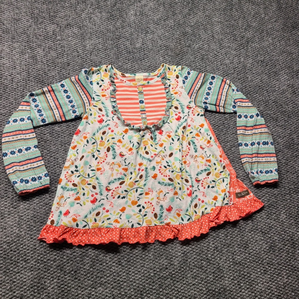 Matilda Jane Girls Mixed Print Ruffle Top Bird Floral Holiday Orange Size 8